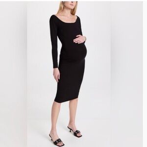 Maternity Long-Sleeve Scoop Neck Black Bodycon Dress